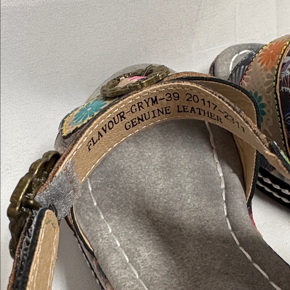 L'artiste Spring Step Flavour Leather Wedge Sandal Gray Floral Size 39/8.5 - Picture 5 of 7